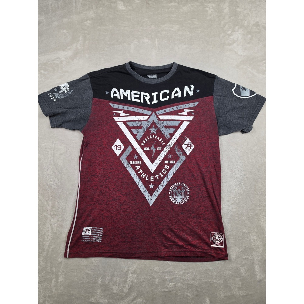 American‎ Fighter T-Shirt Mens 2XL Fit XL Red Black Athletic Division Graphic